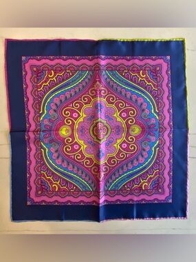 Vibrant Pink & Navy Paisley Silk Scarf